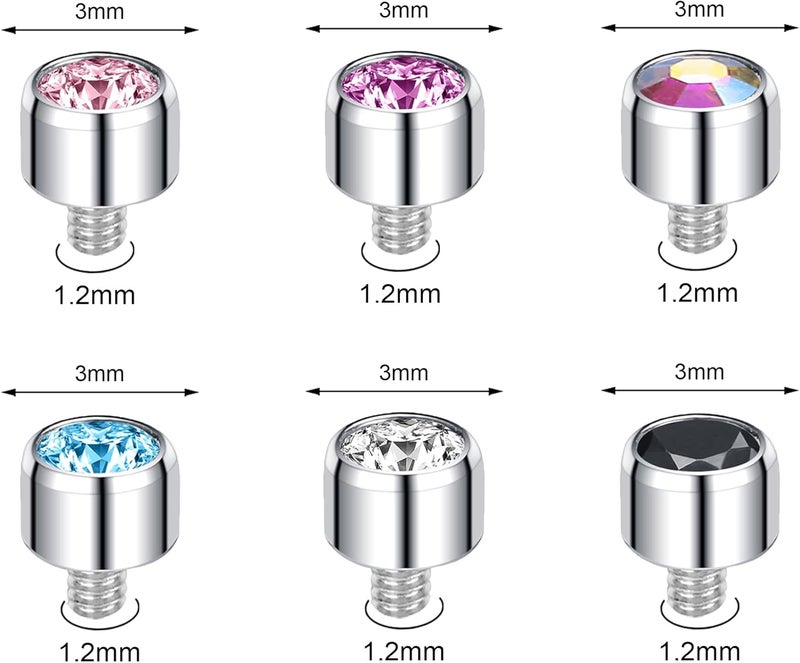 AccGin Store Surgical Steel Dermal Piercing Jewelry Tops for Women Men Cubic Zirconia Micro Dermal Anchor Tops Base Dermal Piercing 3-20Pcs Dermal Piercing Kit Hypoallergenic - Image 2